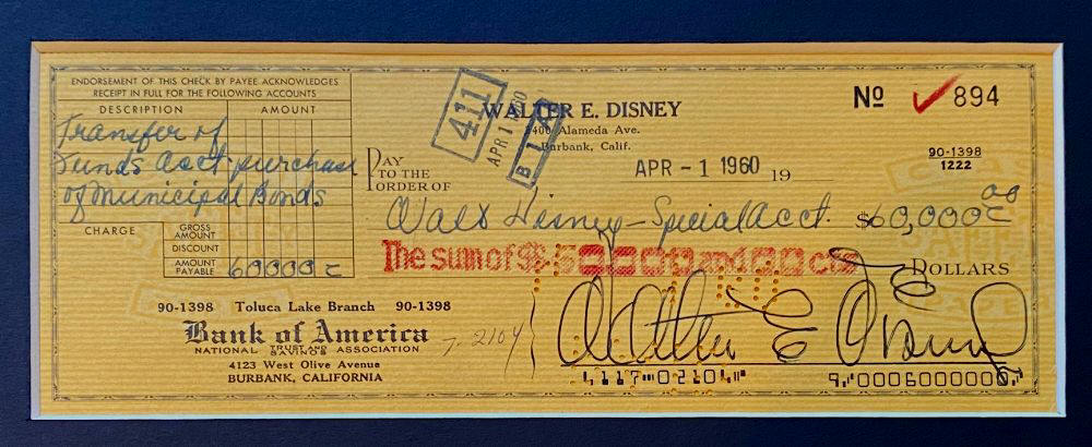 Walt Disney Bank Check